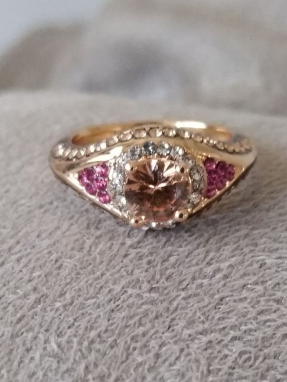 Vintage 14k Gold Over Silver Round Morganite Pink Tourmaline Accent Ring sz 6 - Picture 9 of 12